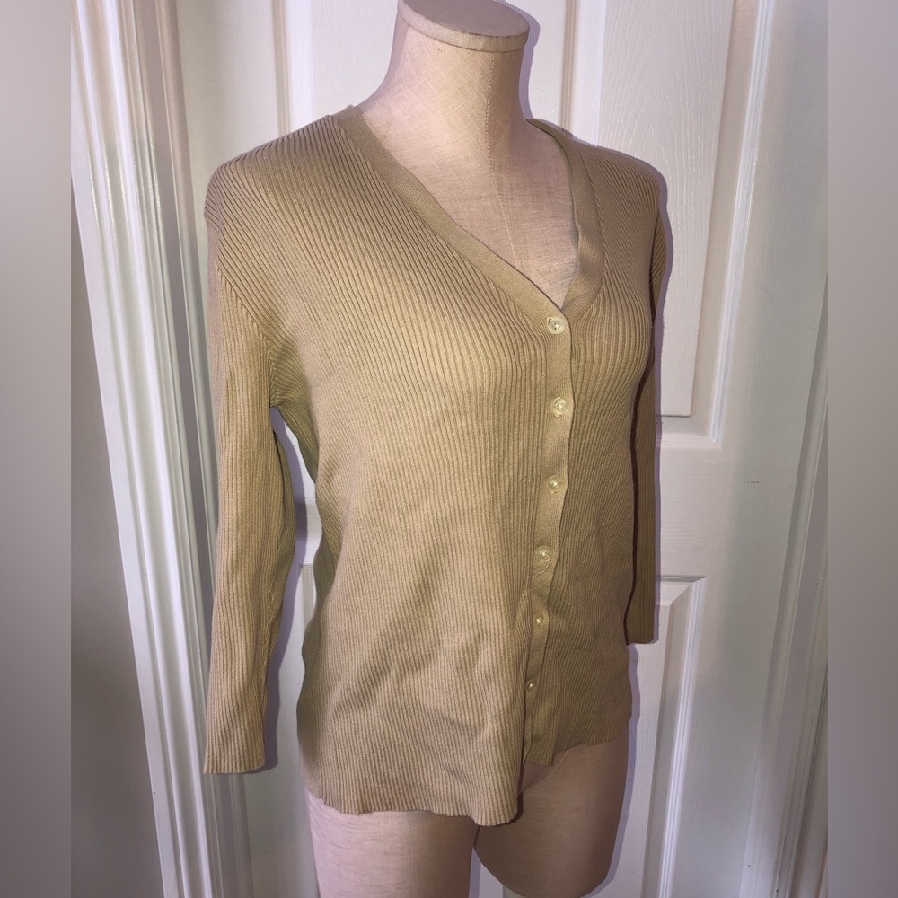 Ralph Lauren Tan Ribbed Button-Up Cardigan size Large - Picture 4 of 5